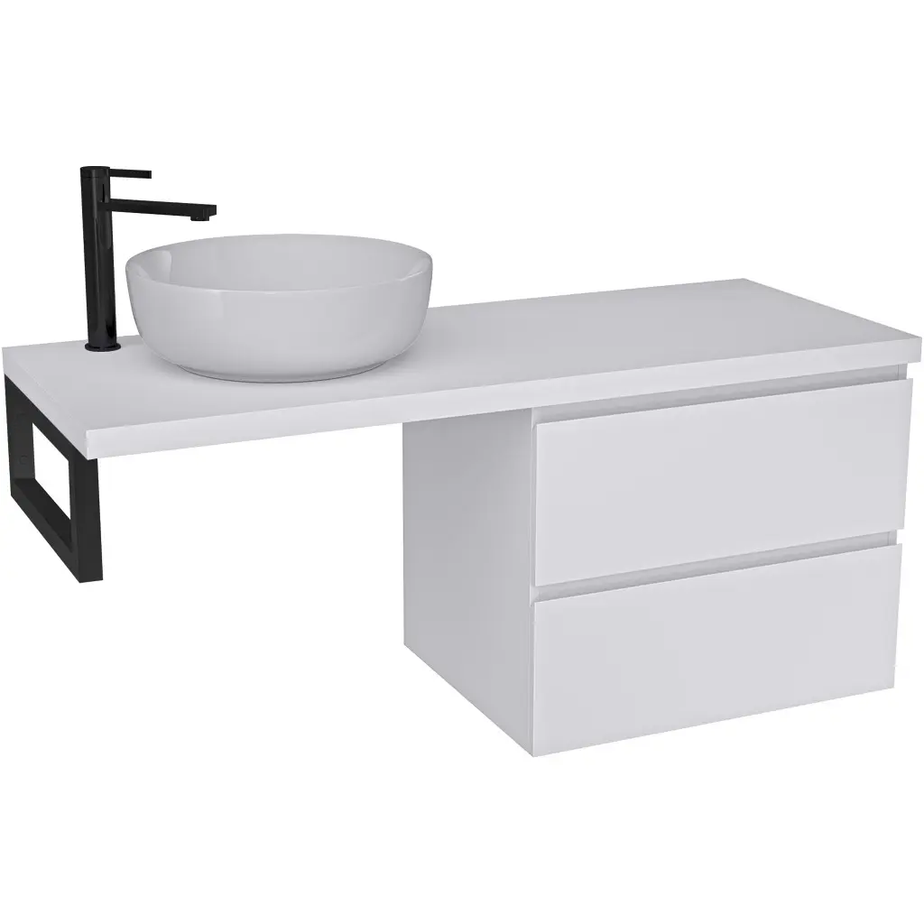 Koupelnová skříňka Carole - bílá matná + deska pod umyvadlo Navira Pro - 36 mm + konzole černá - 120x51,6x46 cm
