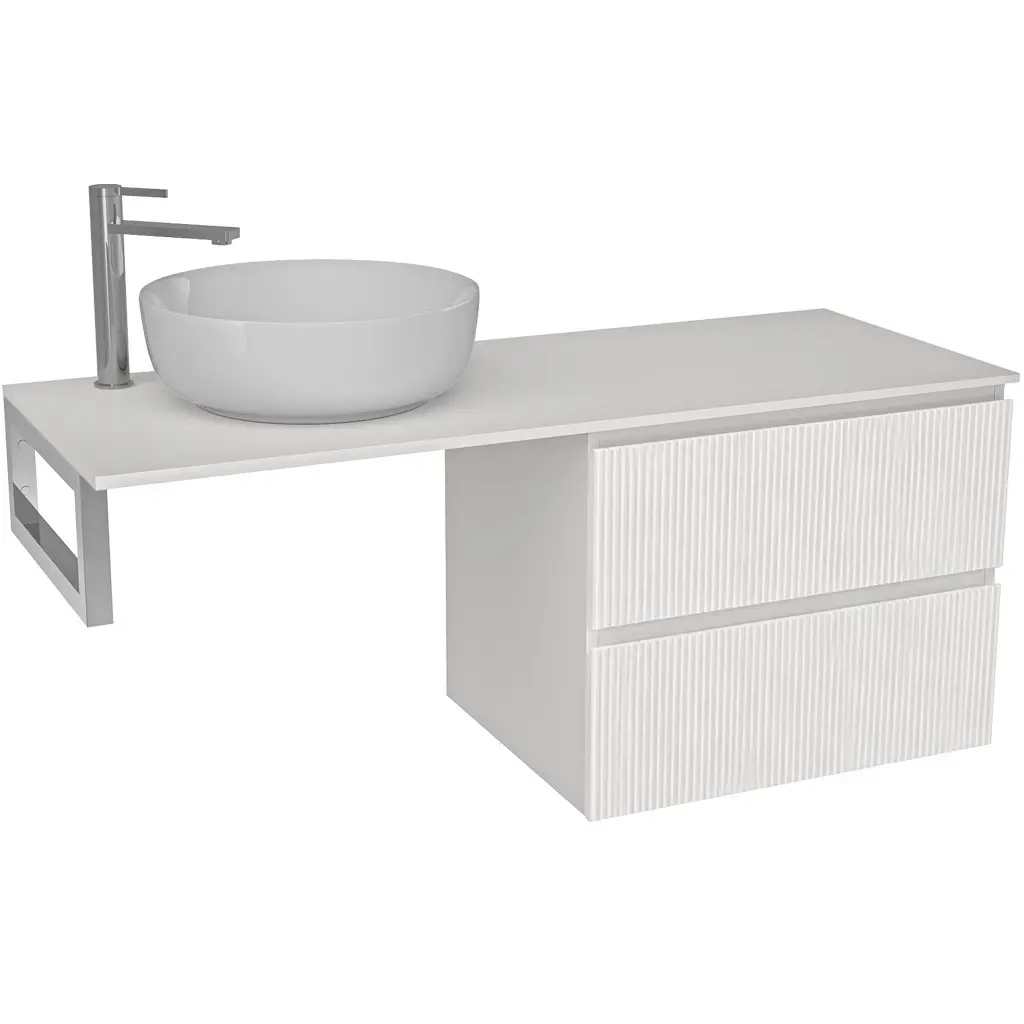 CERANO Koupelnová skříňka Carole bílá matná rýhovaná + deska pod umyvadlo z lit. mramoru Elanys 12 mm + konzole chrom 160x46x49,2 CER-609948