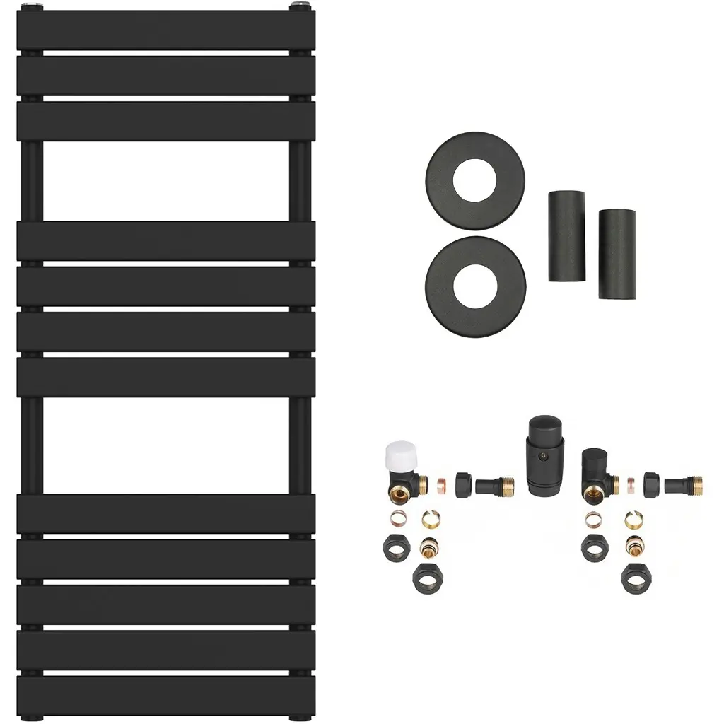 Koupelnový radiátorový set Claude - ústřední vytápění - boční připojení - 575W - černá matná - 1200x500 mm