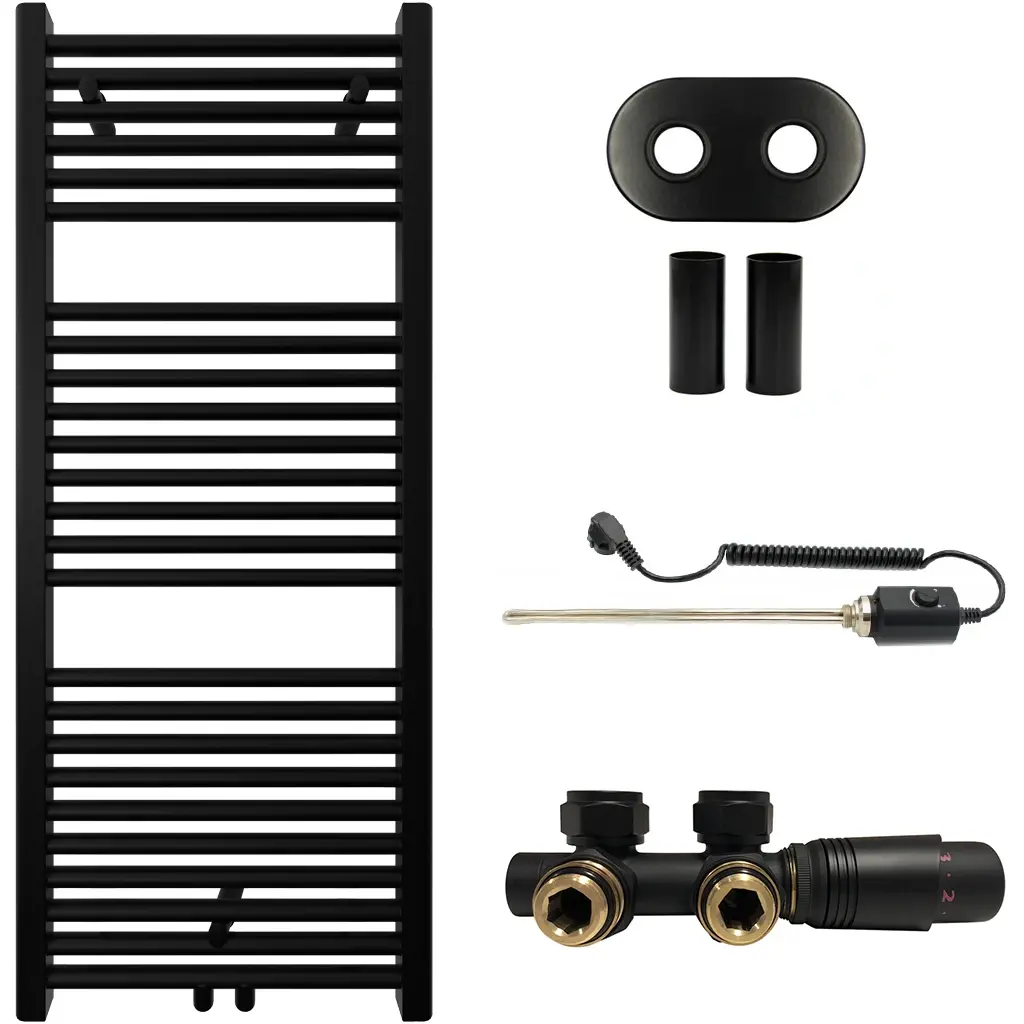 CERANO Koupelnový radiátorový set Lincoln kombinované vytápění, termo tyč středové připojení 50 mm 300W černá matná 1200x500 mm CER-663373