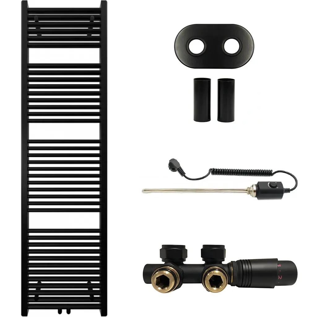 Koupelnový radiátorový set Lincoln - kombinované výtápění, termo tyč - středové připojení 50 mm - 300W - černá matná - 1800x500 mm