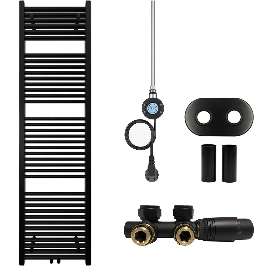 Koupelnový radiátorový set Lincoln - kombinované výtápění, wifi tyč - středové připojení 50 mm - 300W - černá matná - 1800x500 mm
