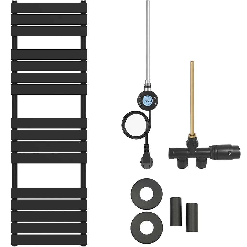 Koupelnový radiátorový set Claude - kombinované vytápění, wifi tyč - boční jednobodové připojení - 600W - černá matná - 1600x500 mm