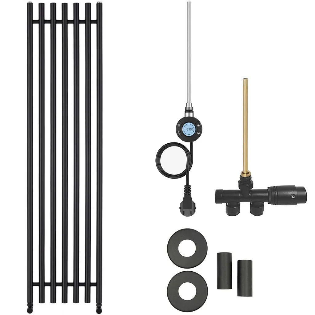 CERANO Koupelnový radiátorový set Valerio kombinované vytápění, wifi tyč boční jednobodové připojení 600W černá matná 1560x390 mm CER-663730