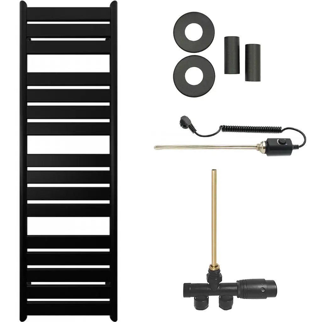 Koupelnový radiátorový set Arturo - kombinované vytápění, termo tyč - boční jednobodové připojení - 600W - černá matná - 1600x500 mm