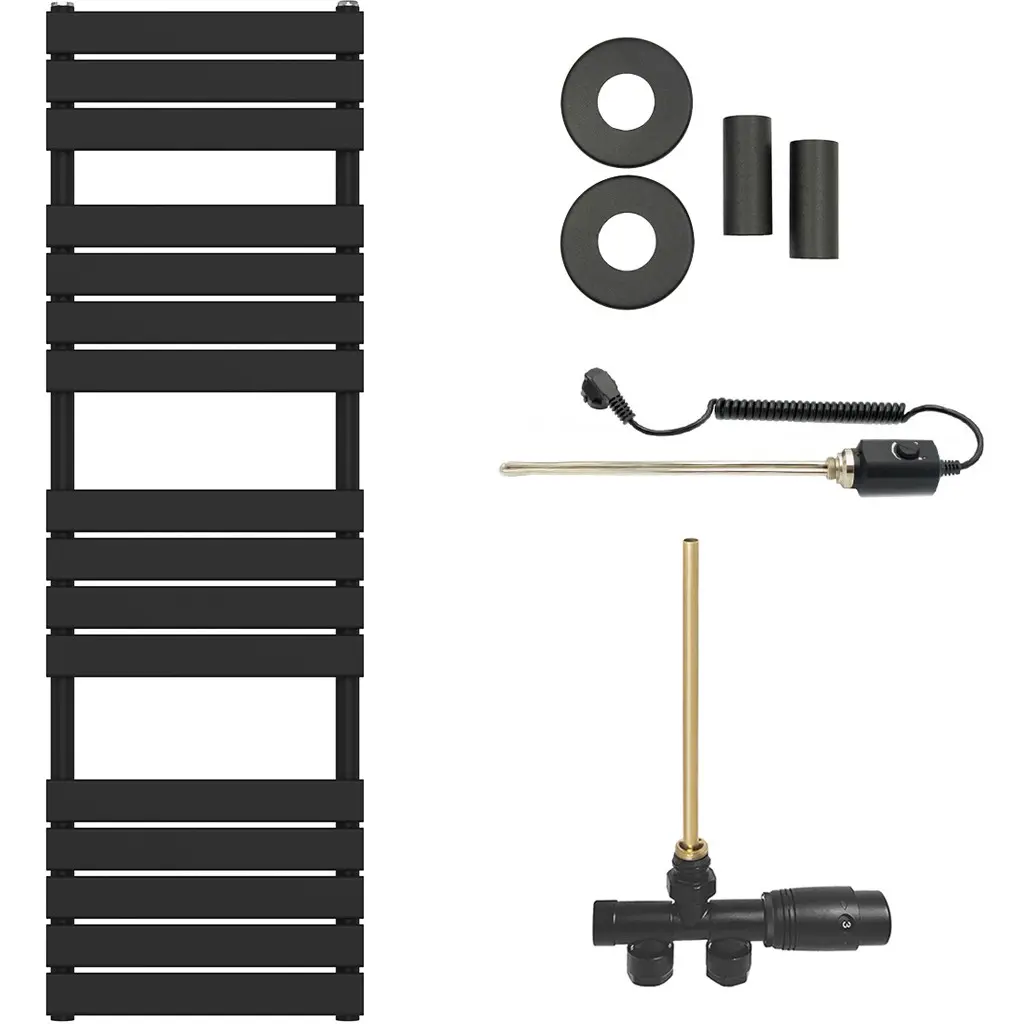 CERANO Koupelnový radiátorový set Claude kombinované vytápění, termo tyč boční jednobodové připojení 600W černá matná 1600x500 mm CER-663778