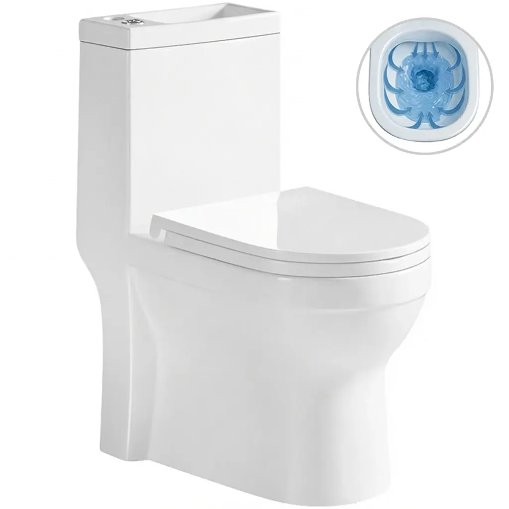 WC kombi s umývátkem Hygisink, Rimless - bezokrajové splachování + UF sedátko - spodní/zadní odpad - bílá lesklá - 71,5x36 cm