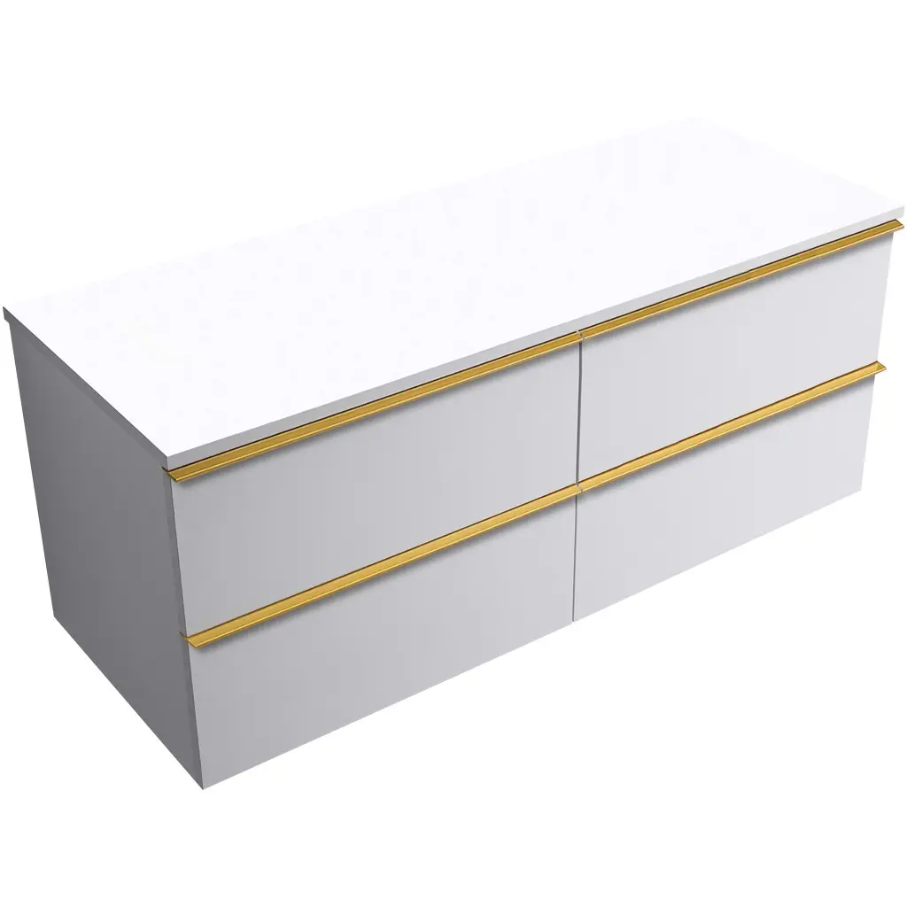 CERANO Koupelnová skříňka Velora bílá matná, úchytka zlatá + deska pod umyvadlo Navira Slim 18 mm 120x54,8x46,5 CER-664744