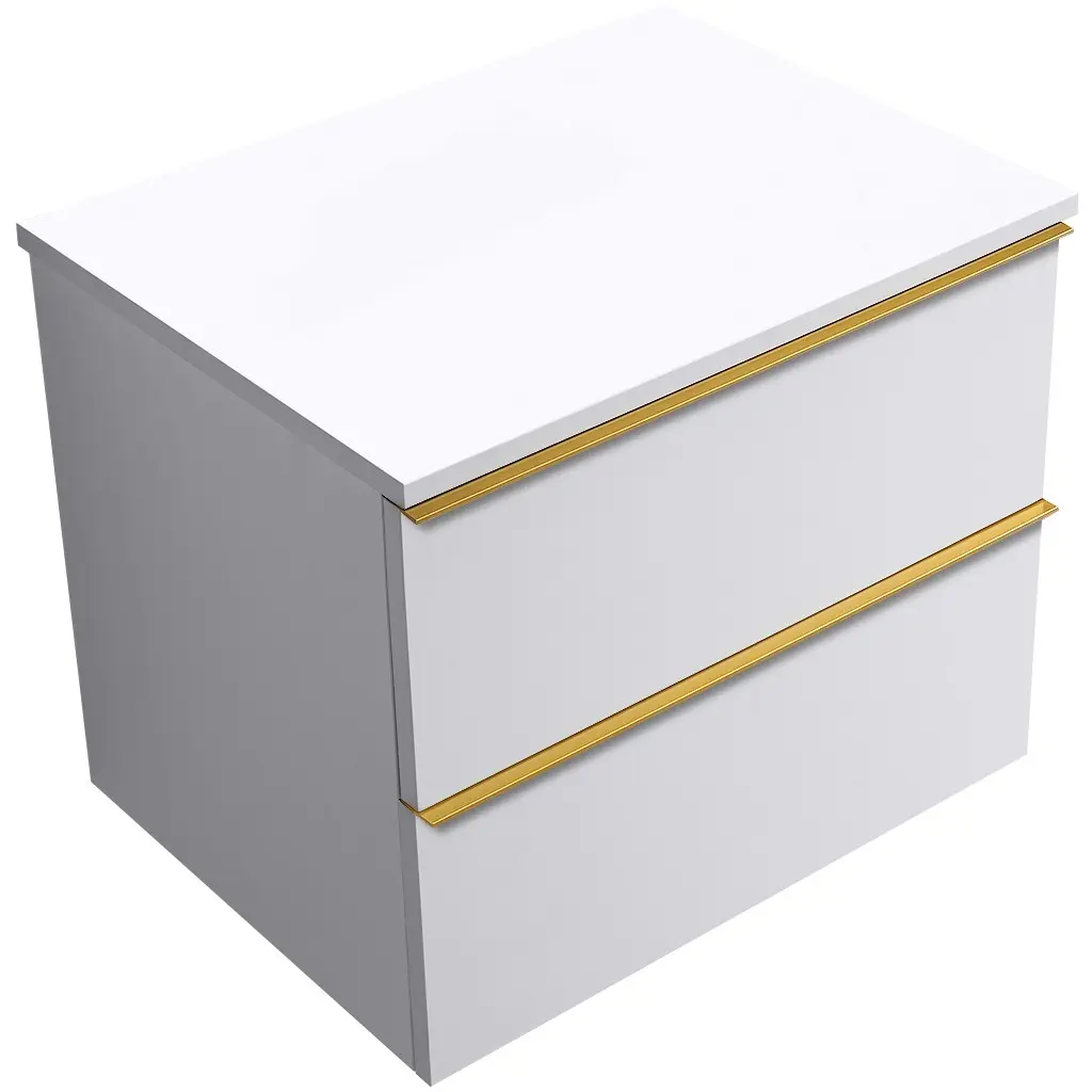 CERANO Koupelnová skříňka Velora bílá matná, úchytka zlatá + deska pod umyvadlo Navira Slim 18 mm 70x54,8x46,5  CER-664750