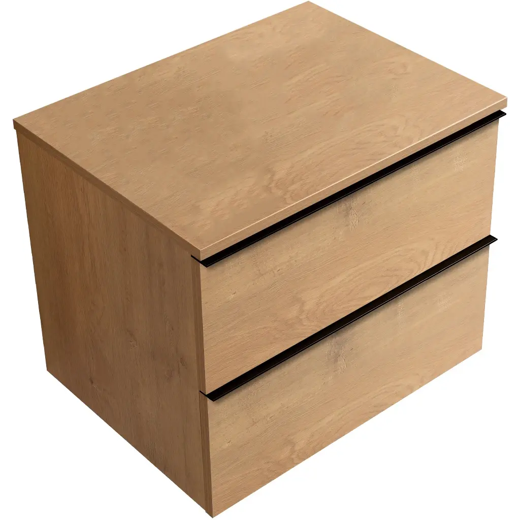 CERANO Koupelnová skříňka Velora dub medový, úchytka černá + deska pod umyvadlo Navira Slim 18 mm 70x54,8x46,5  CER-664810