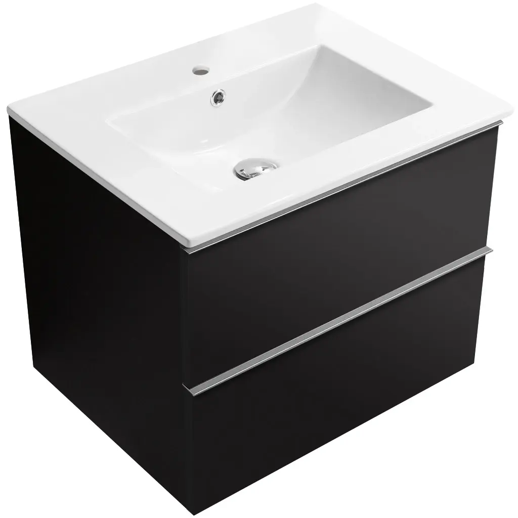 Koupelnová skříňka Velora - černá matná, úchytka chrom + keramické umyvadlo Todo - bílá lesklá - 61x55x46,5 cm