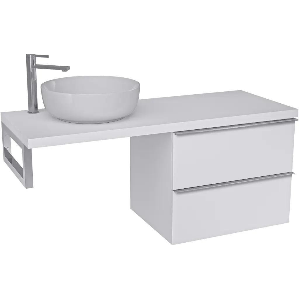 CERANO Koupelnová skříňka Velora bílá matná, úchytka chrom + deska pod umyvadlo Navira Pro 36 mm + konzole chrom 140x56,6x46,5 CER-667895