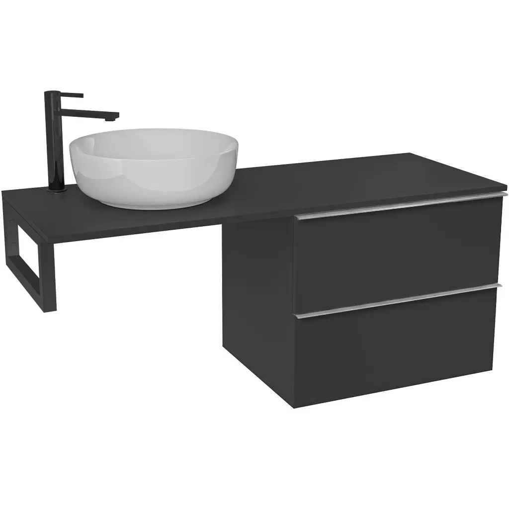 CERANO Koupelnová skříňka Velora černá matná, úchytka chrom + deska pod umyvadlo Navira Slim 18 mm + konzole černá 120x54,8x46,5 CER-668018