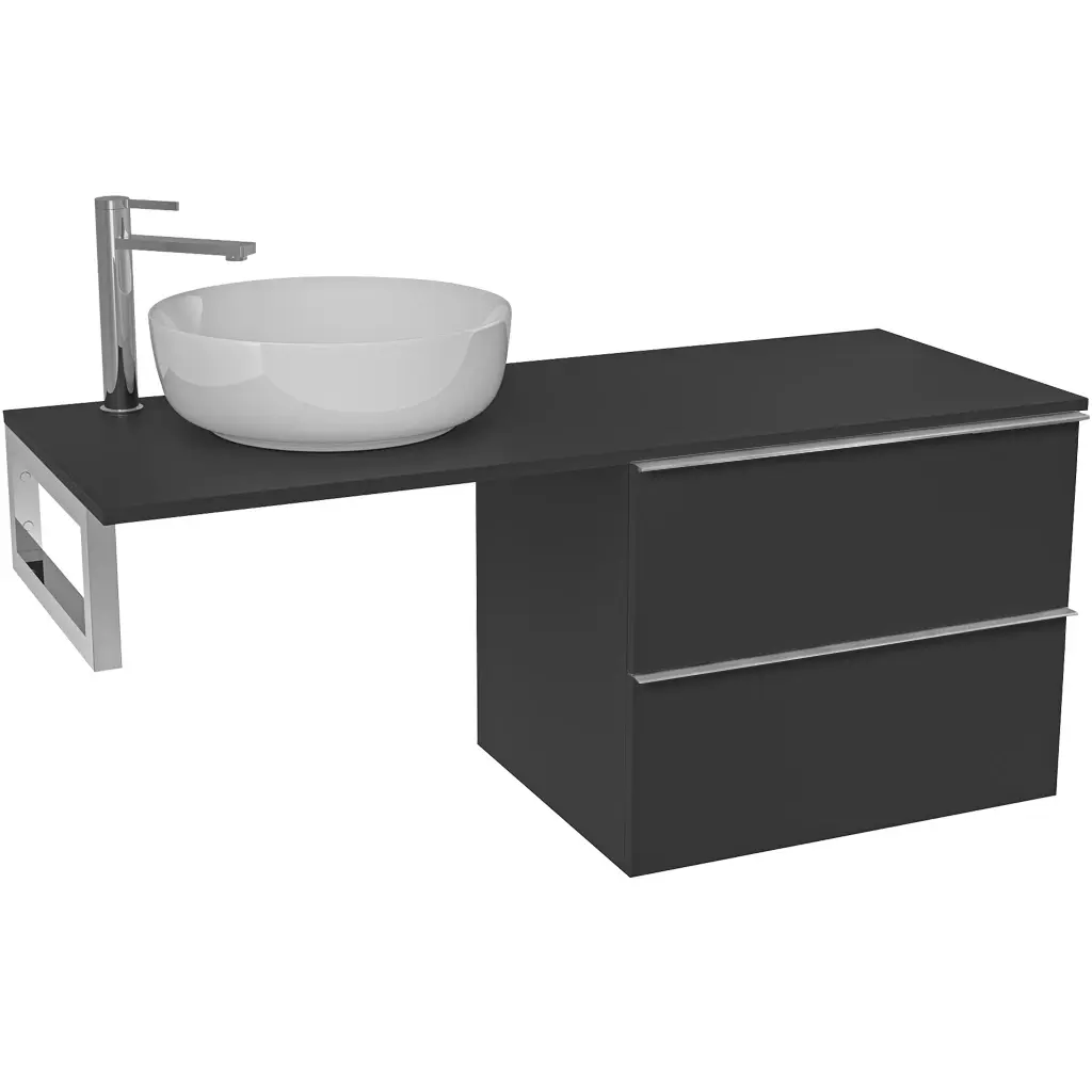 CERANO Koupelnová skříňka Velora černá matná, úchytka chrom + deska pod umyvadlo Navira Slim 18 mm + konzole chrom 120x54,8x46,5 CER-668021