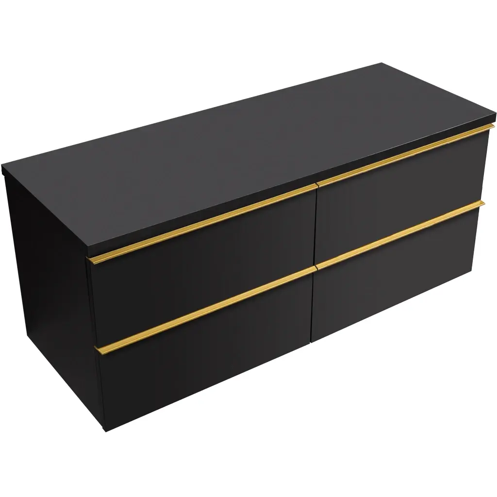 CERANO Koupelnová skříňka Velora černá matná, úchytka zlatá + deska pod umyvadlo Navira Pro 36 mm 120x56,6x46,5 CER-668591