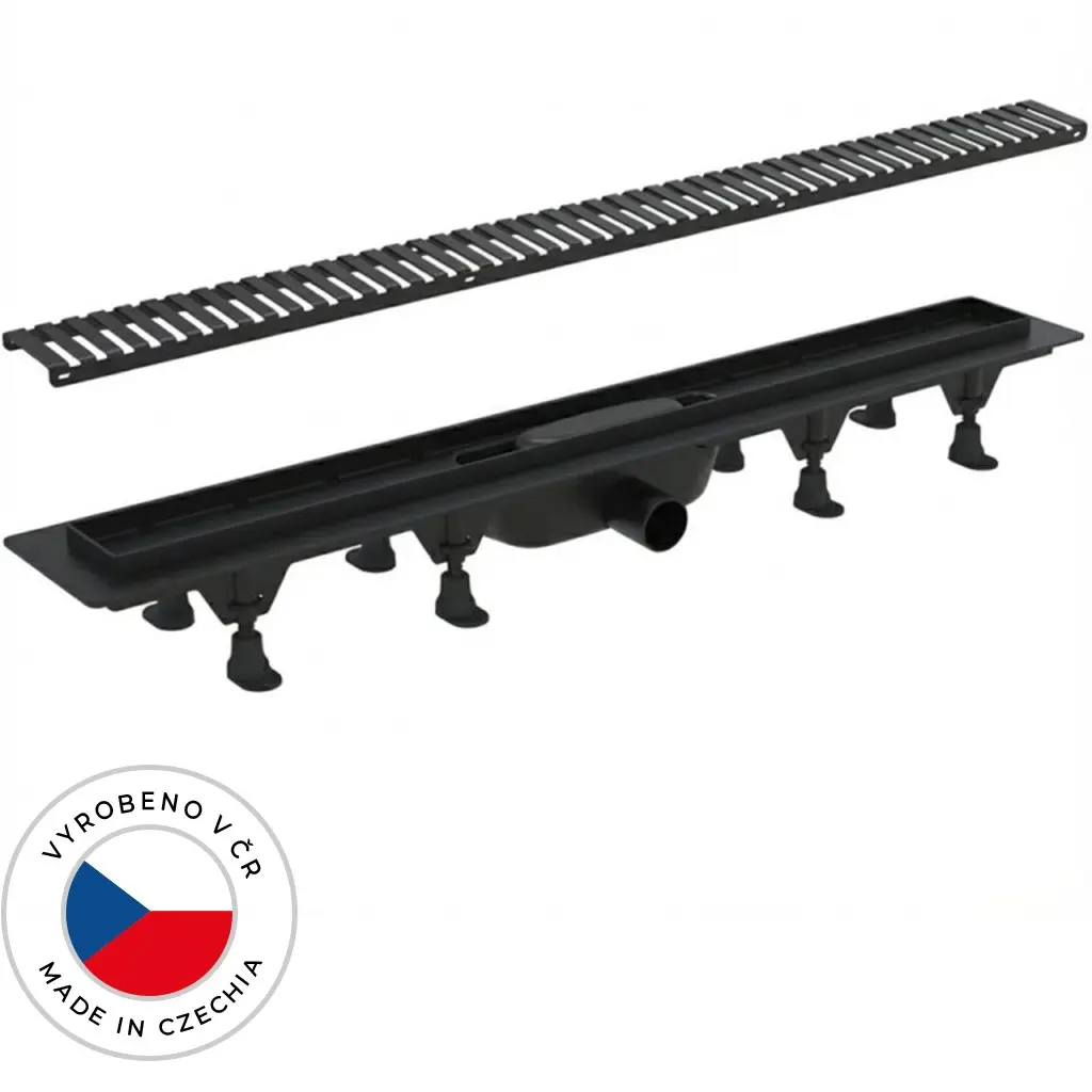 Sprchový odtokový žlab, sifon gravitační klapka - plast - DN50 - černá matná - 82 cm