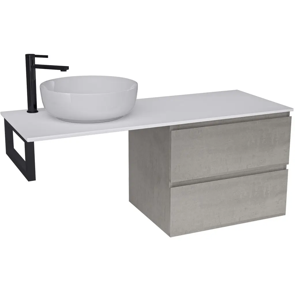 Koupelnová skříňka Carole - betonově šedá + deska z lit. mramoru Elanys - 12 mm + konzole černá - 120x49,2x46 cm