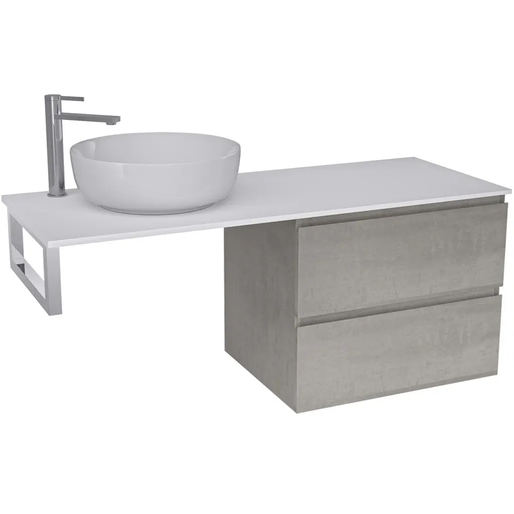 Koupelnová skříňka Carole - betonově šedá + deska z lit. mramoru Elanys - 12 mm + konzole chrom - 120x49,2x46 cm