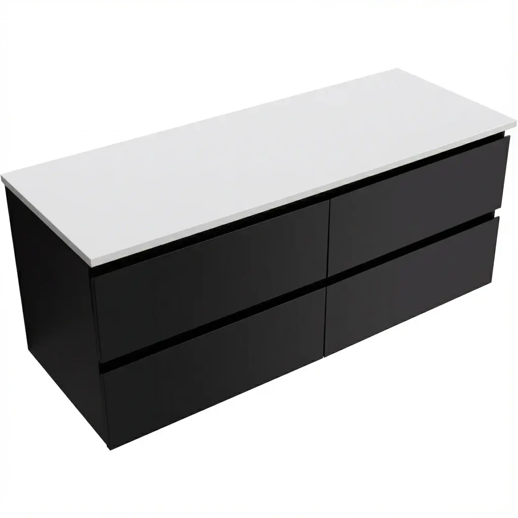 CERANO Koupelnová skříňka Carole černá matná + deska pod umyvadlo z lit. mramoru Elanys 12 mm bílá matná 120x49,2x46 CER-679343