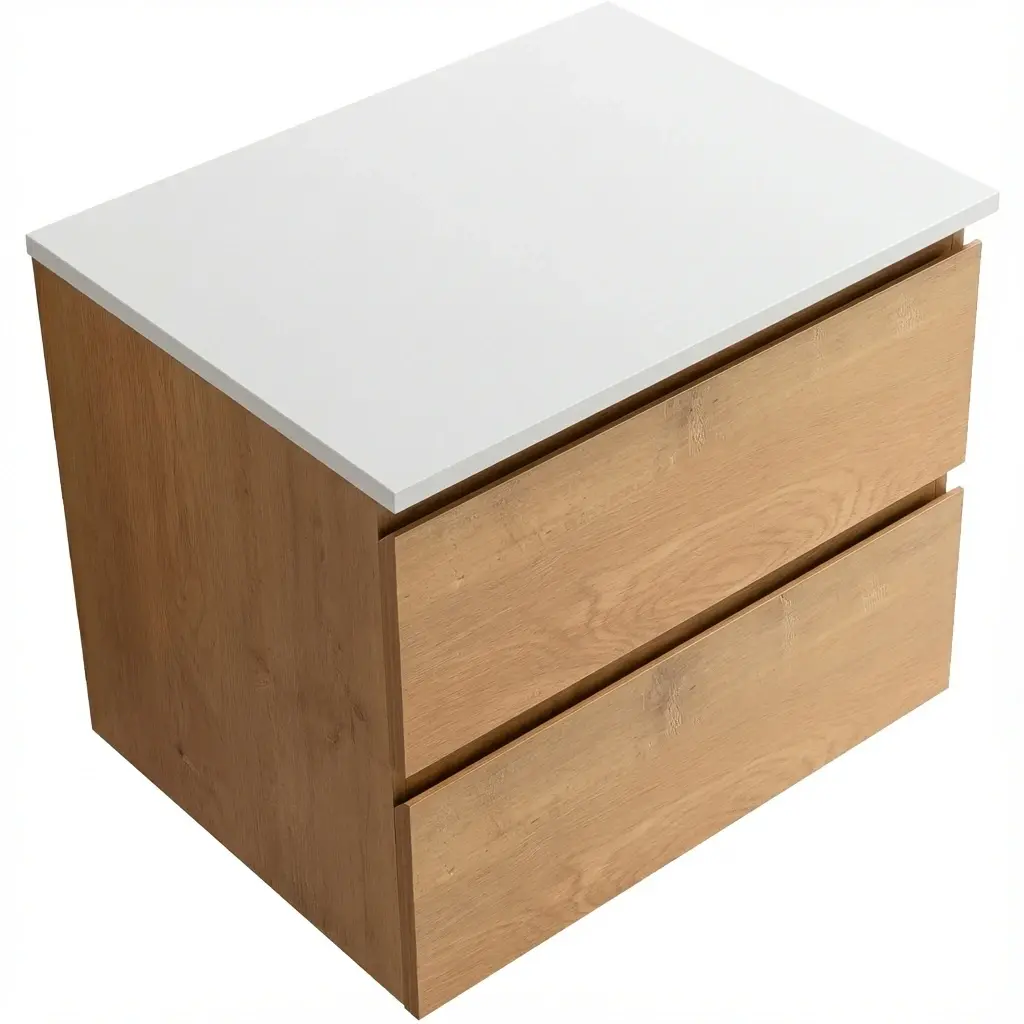 Koupelnová skříňka Carole - dub medový + deska z lit. mramoru Elanys - 12 mm - bílá matná - 60x49,2x46 cm