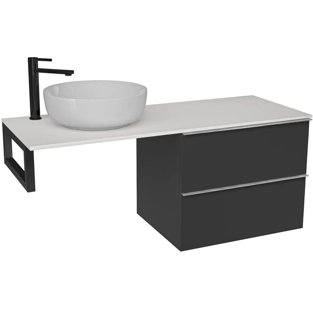 CERANO Koupelnová skříňka Velora černá matná, úchytka chrom + deska z lit. mramoru Elanys 12 mm + konzole černá 120x54,2x46,5  CER-679358