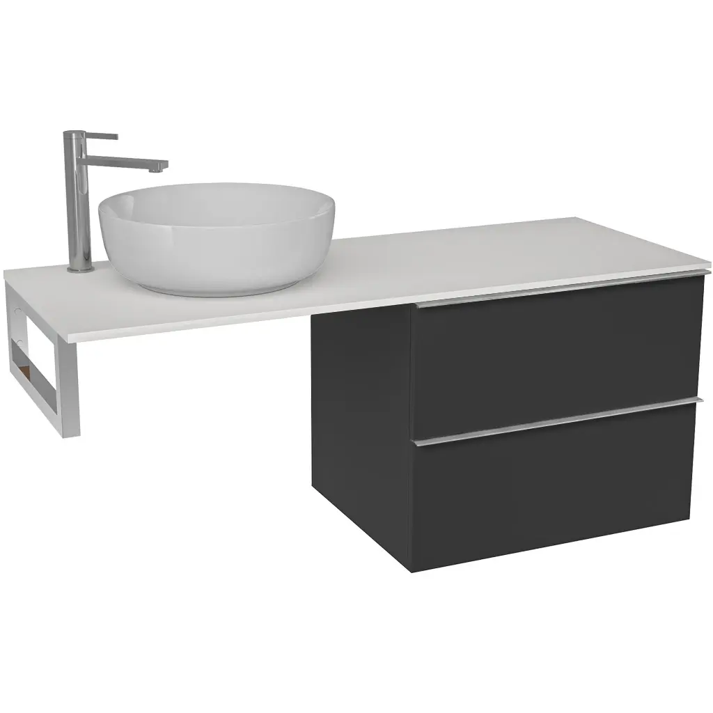 CERANO Koupelnová skříňka Velora černá matná, úchytka chrom + deska pod umyvadlo z lit. mramoru Elanys 12 mm + konzole chrom 120x54,2x46,5 CER-679359