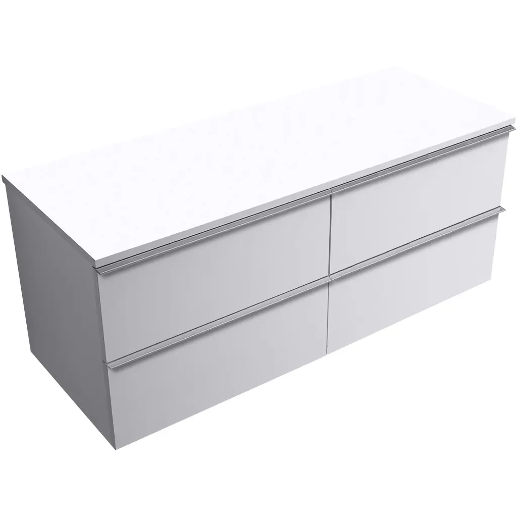 CERANO Koupelnová skříňka Velora bílá matná, úchytka chromová + deska z lit. mramoru Elanys 12 mm bílá matná 140x54,2x46,5  CER-679412