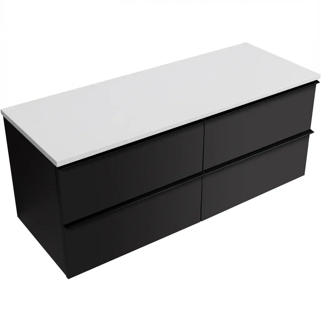 CERANO Koupelnová skříňka Velora černá matná, úchytka černá + deska z lit. mramoru Elanys 12 mm bílá matná 160x54,2x46,5  CER-679427