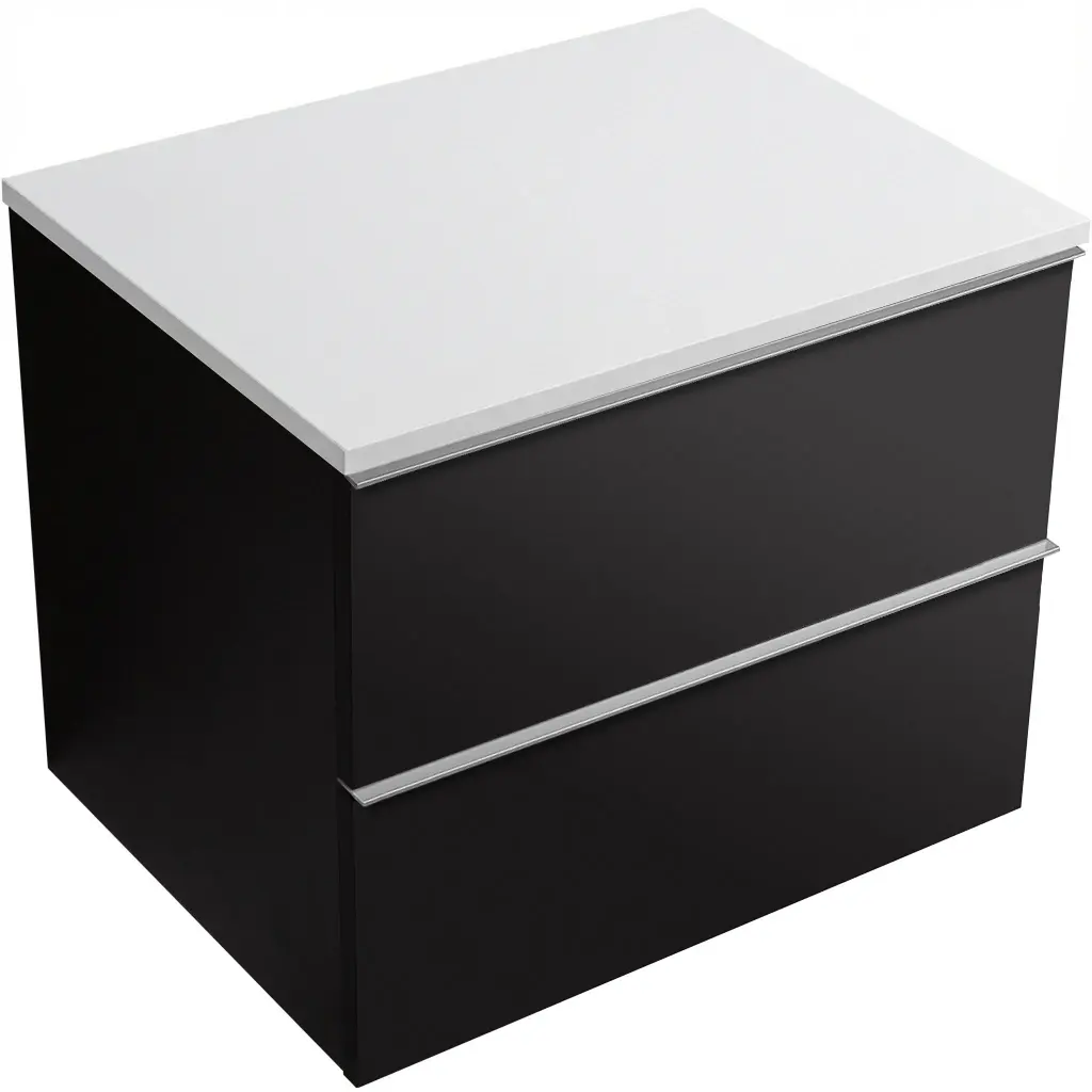 CERANO Koupelnová skříňka Velora černá matná, úchytka chromová + deska z lit. mramoru Elanys 12 mm bílá matná 60x54,2x46,5  CER-679435