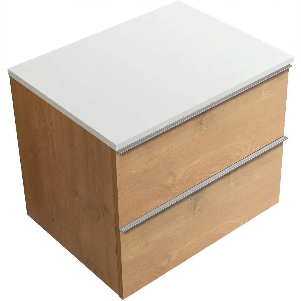CERANO Koupelnová skříňka Velora dub medový, úchytka chrom + deska z lit. mramoru Elanys 12 mm bílá matná 70x54,2x46,5 CER-679457