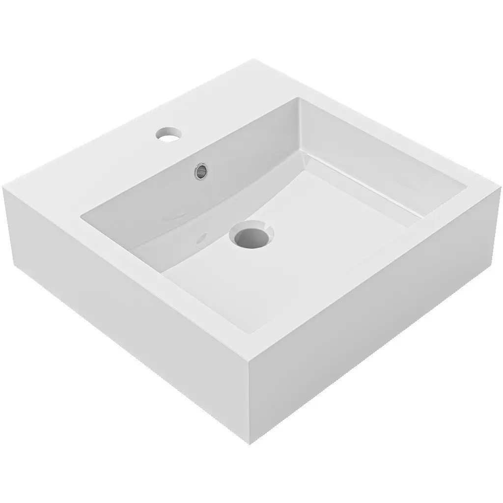 CERANO Umyvadlo z litého mramoru Esme s přepadem bílá lesklá 45x45  CER-679471