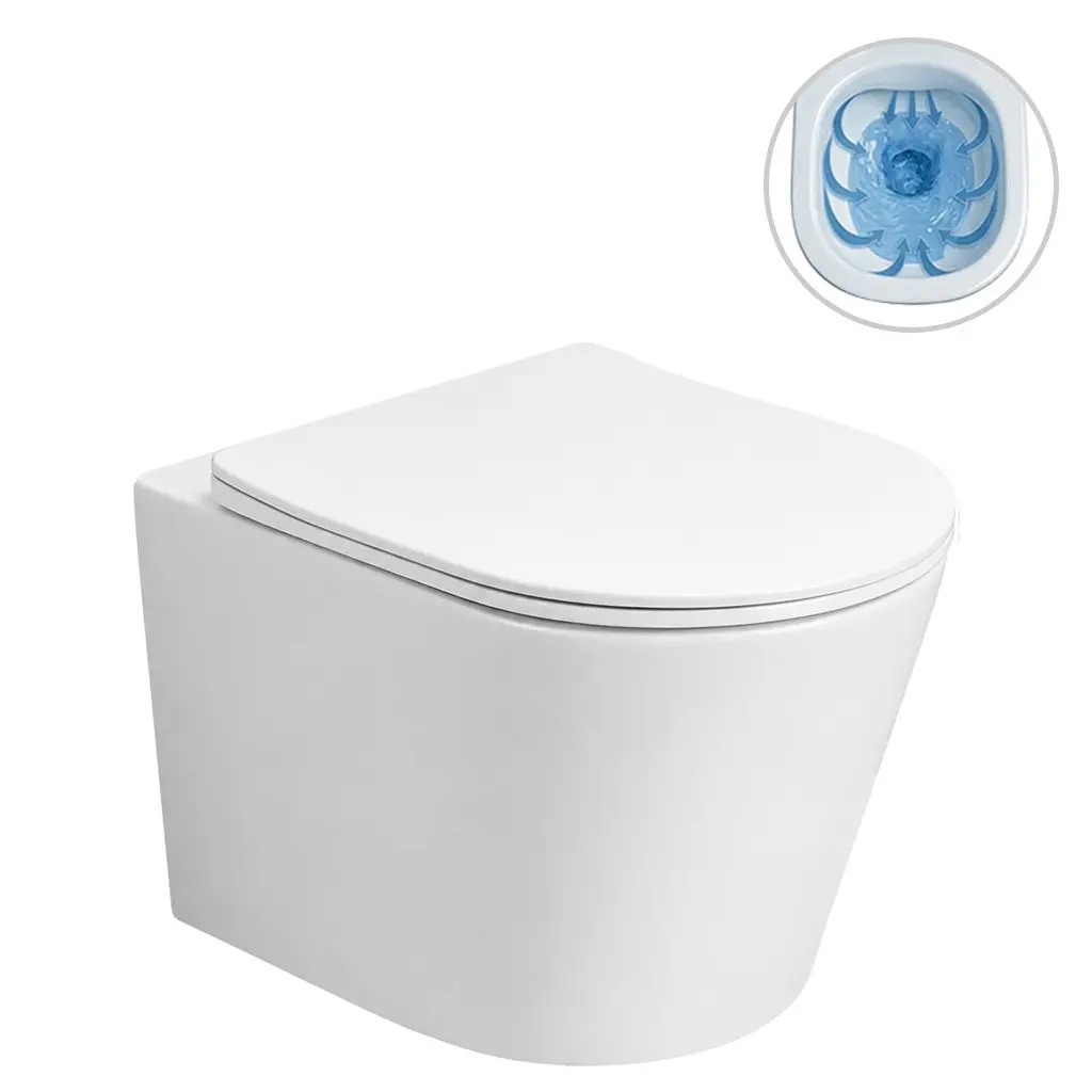WC závěsné Hugo, Vortex - vírové splachování + Slim/SoftClose sedátko - bílá lesklá - 53x36 cm