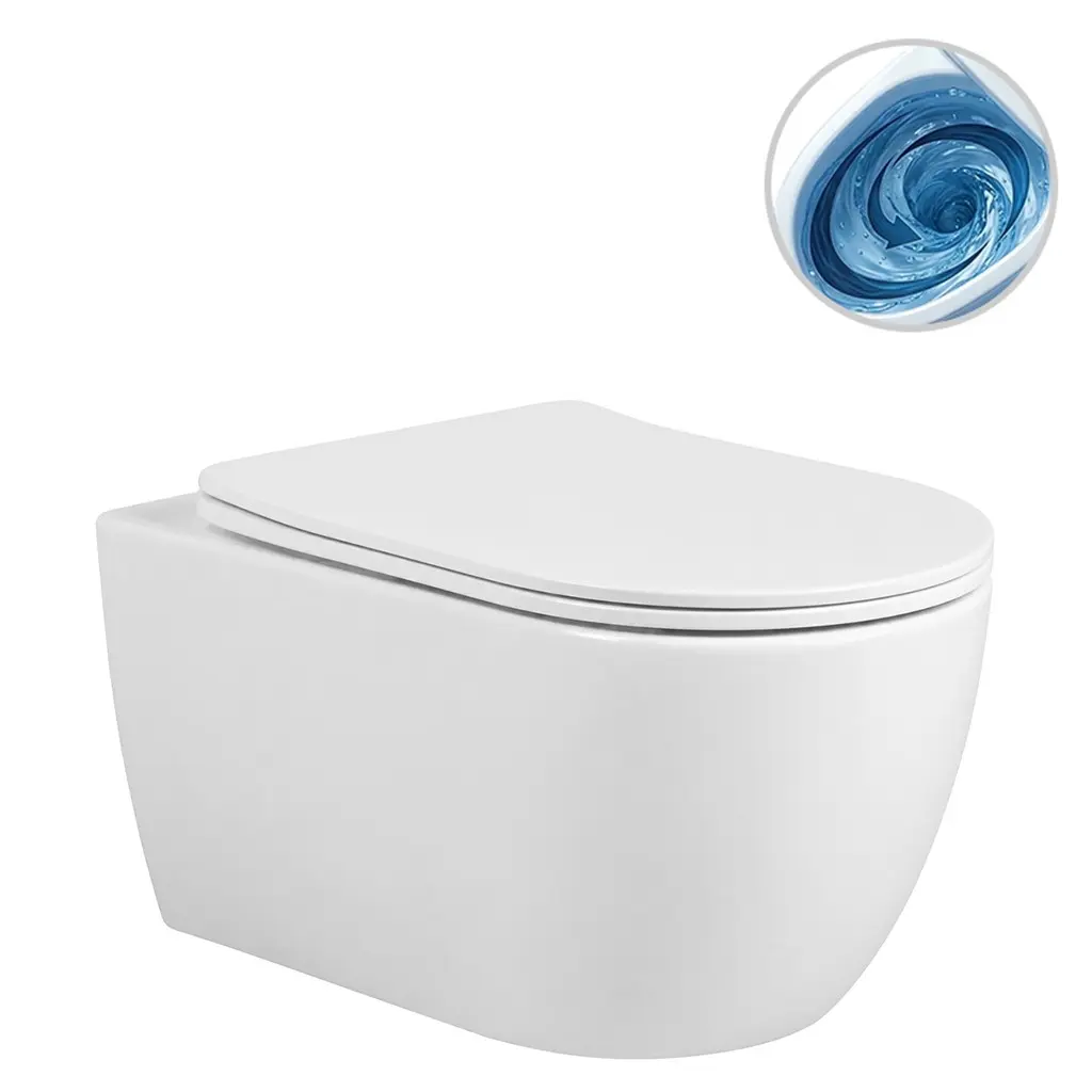 WC závěsné Felci, Vortex - vírové splachování + Slim/SoftClose sedátko - bílá lesklá - 55,5x36 cm