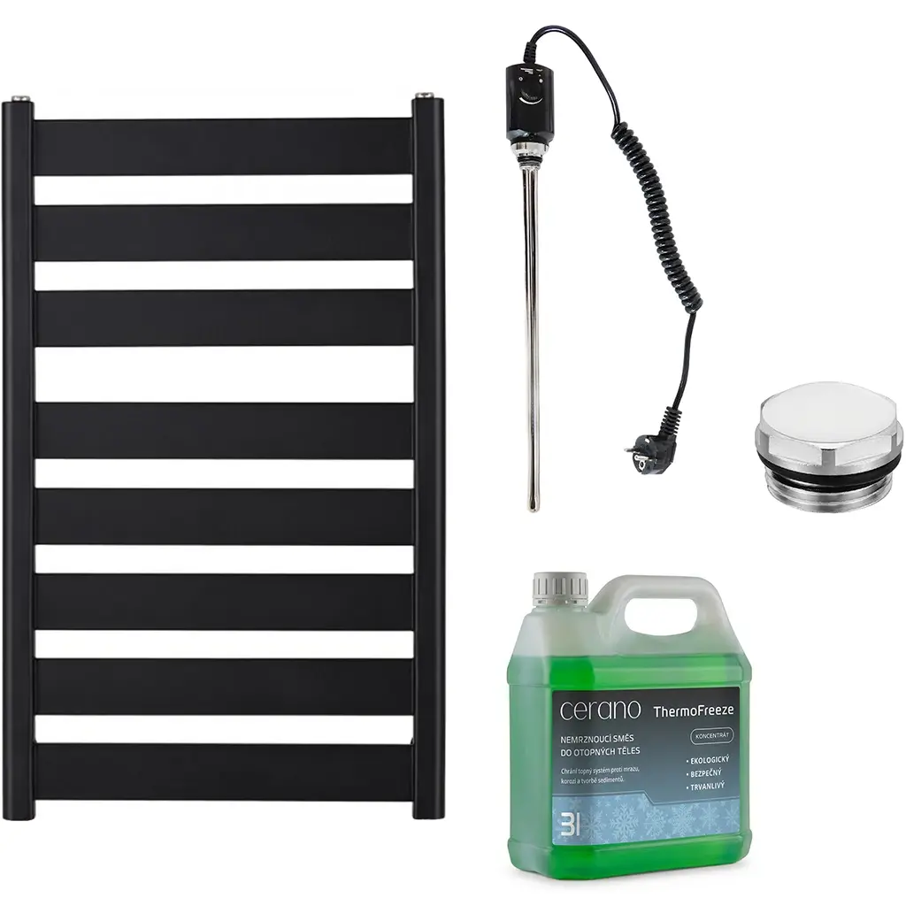 CERANO Koupelnový elektrický radiátorový set Marco 600W černá matná 920x550 mm CER-680515