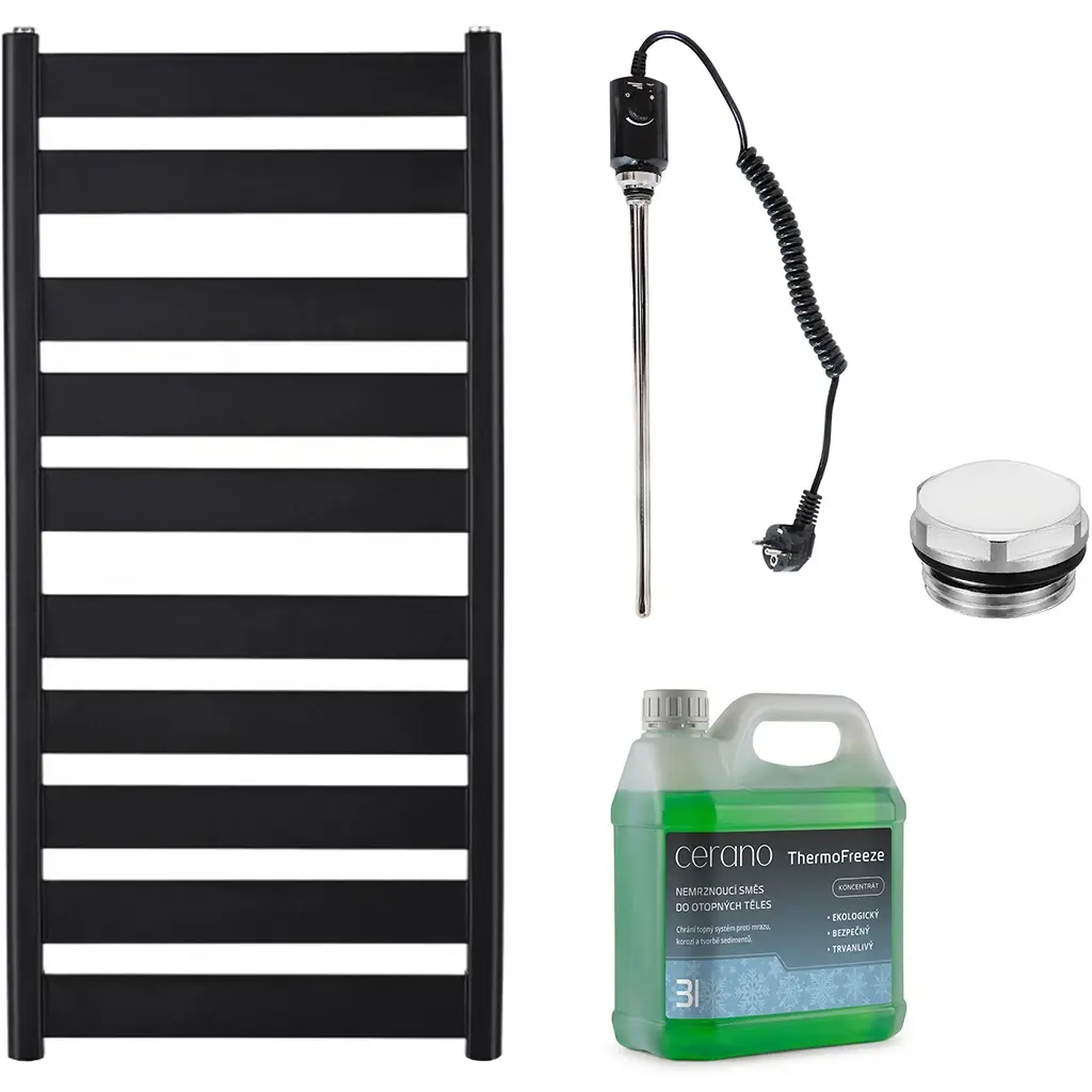 CERANO Koupelnový elektrický radiátorový set Marco 600W černá matná 1125x550 mm CER-680516