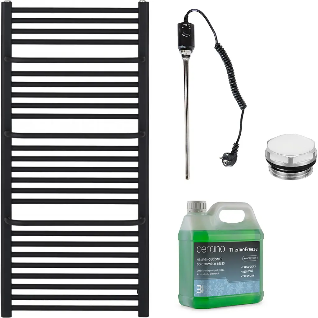 Koupelnový elektrický radiátorový set Antonio - 600W - černá matná - 1180x550 mm