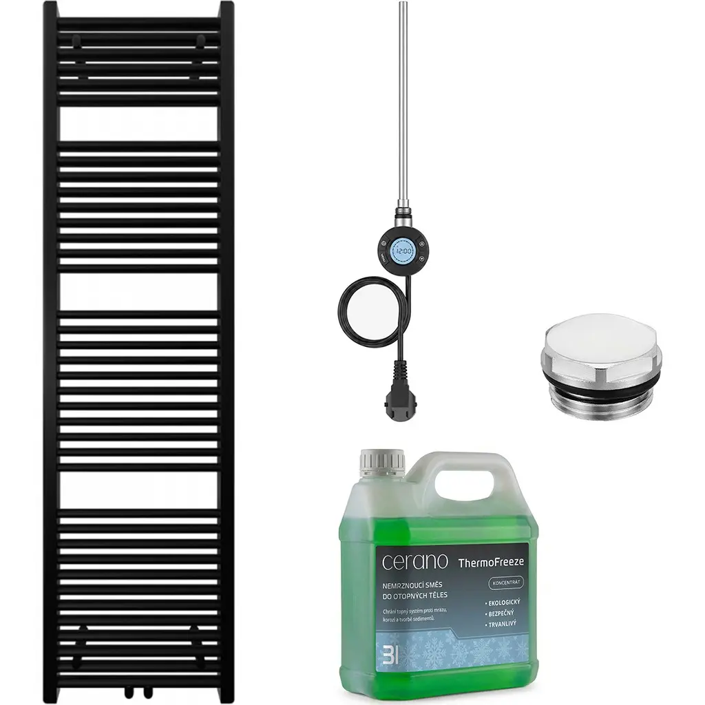 CERANO Koupelnový elektrický radiátorový set Lincoln WIFI 600W černá matná 1800x500 mm CER-680543