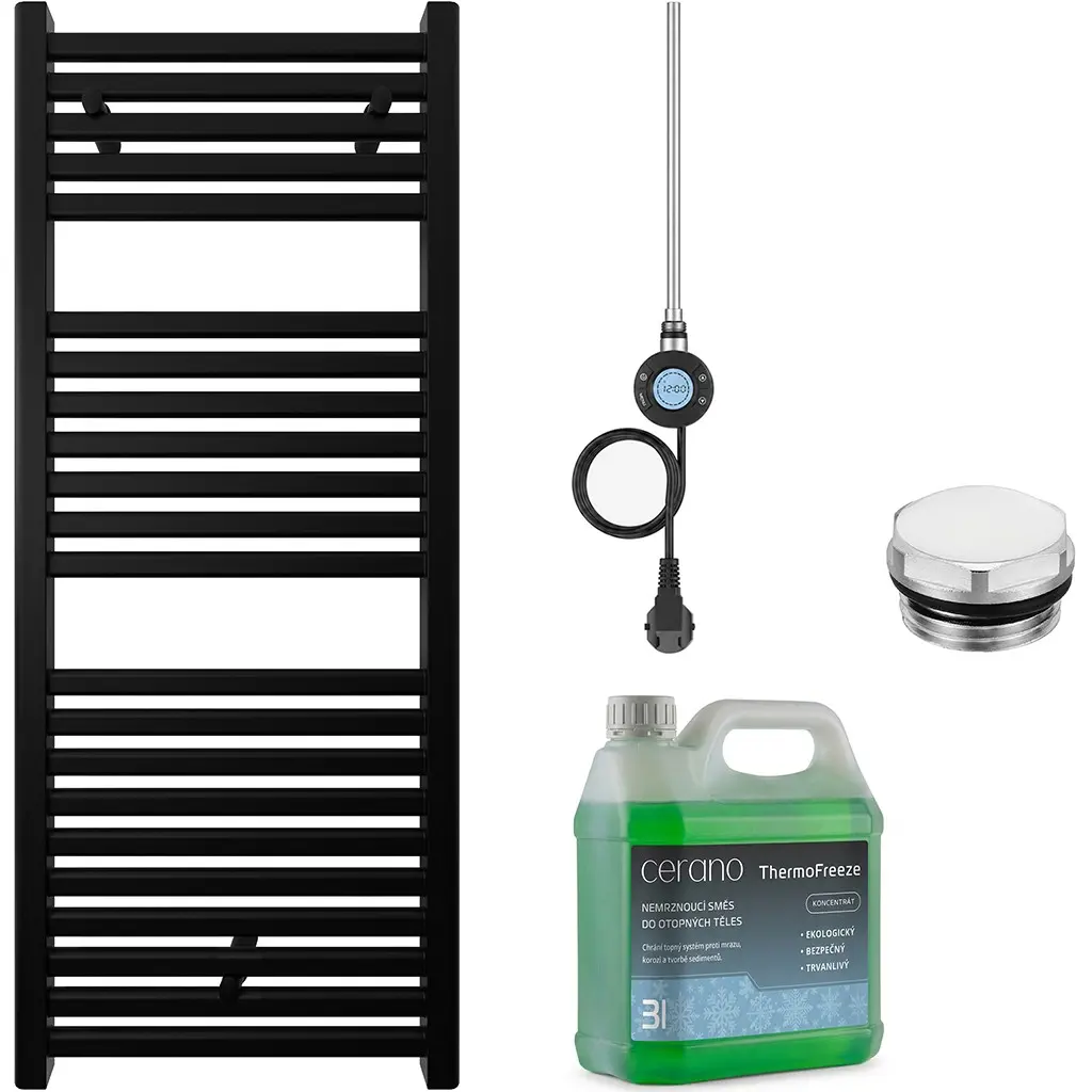 Koupelnový elektrický radiátorový set Donovan - WIFI - 300W - černá matná - 1200x500 mm