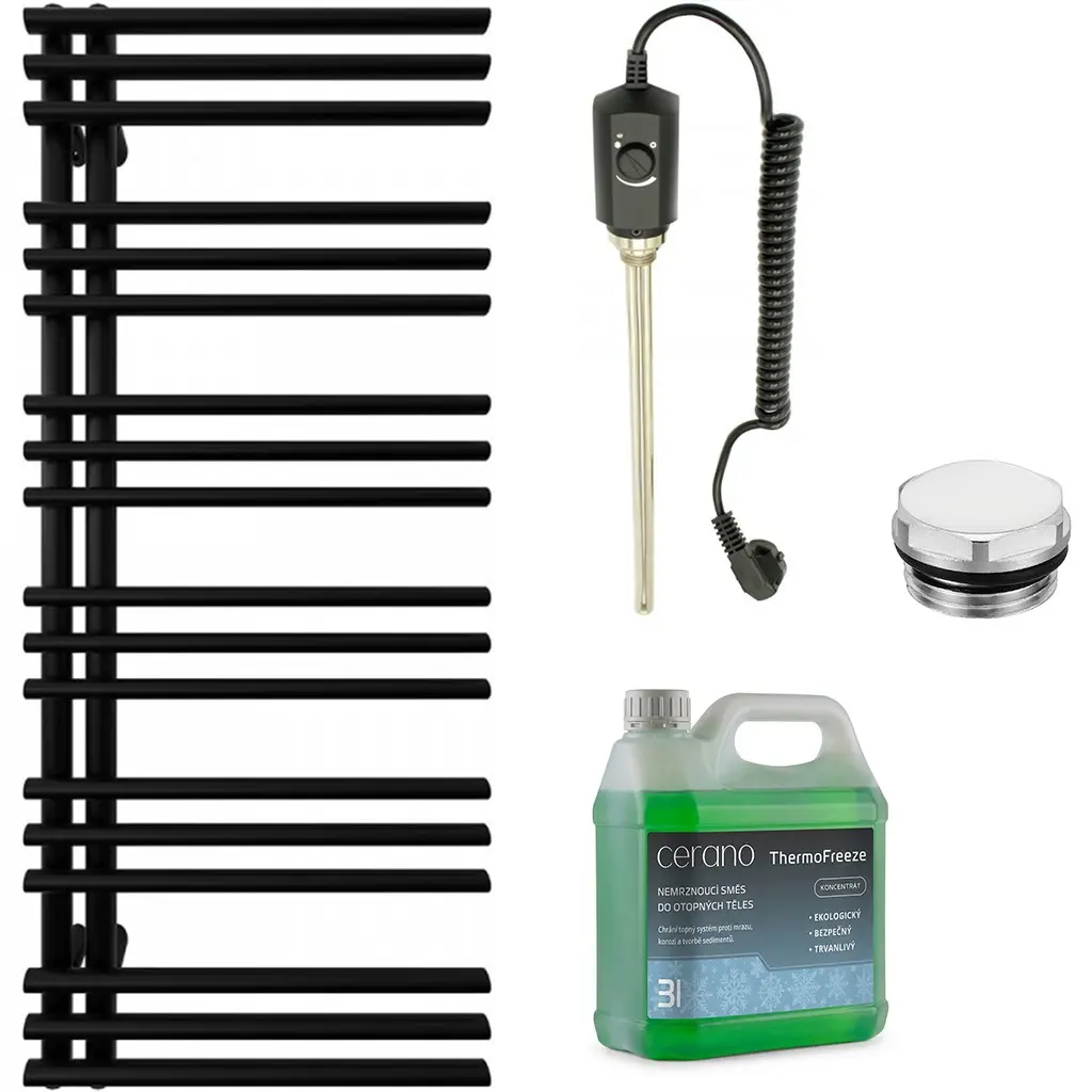 Koupelnový elektrický radiátorový set Burke - L/P - 600W - černá matná - 1200x500 mm