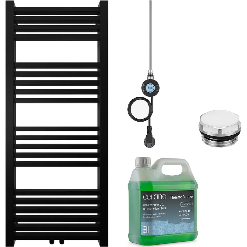 CERANO Koupelnový elektrický radiátorový set Franko WIFI 300W černá matná 1200x500 mm CER-680550