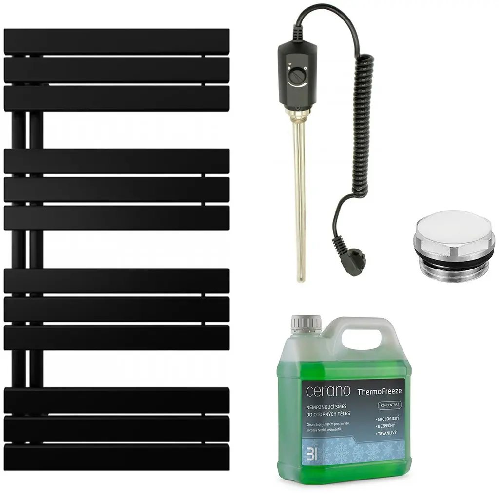 CERANO Koupelnový elektrický radiátorový set Theo L/P 600W černá matná 1200x500 mm CER-680552