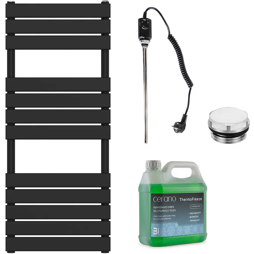 Koupelnový elektrický radiátorový set Claude - 600W - černá matná - 1200x500 mm