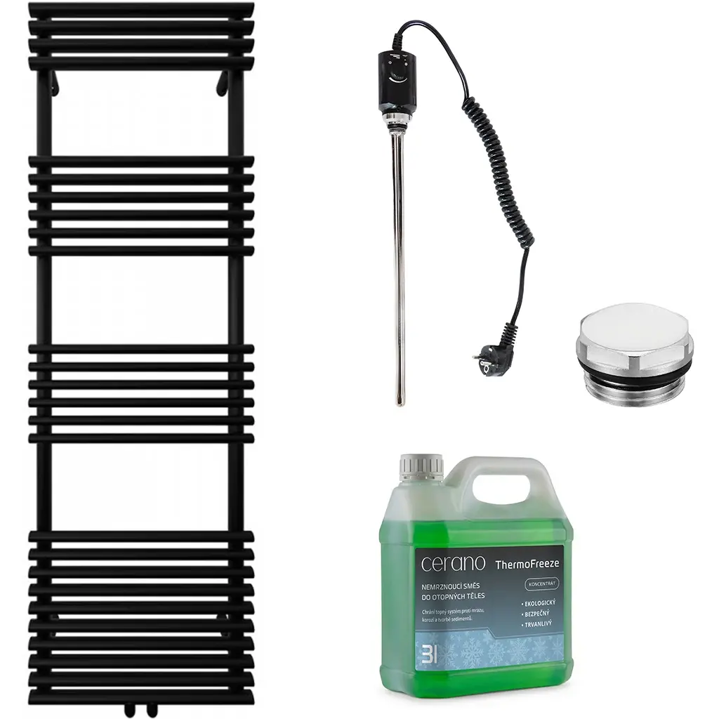 Koupelnový elektrický radiátorový set Luigi - 600W - černá matná - 1600x500 mm