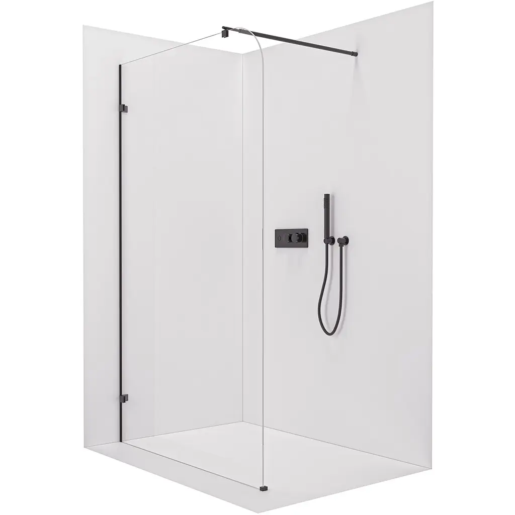 Sprchová zástěna Walk-in Orbis Round L/P - 8 mm - kulatá vzpěra - černá matná, transparentní sklo - 120x200 cm