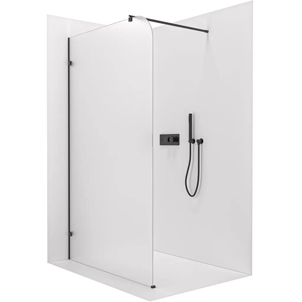 Sprchová zástěna Walk-in Orbis Round - Levá - 8 mm - kulatá vzpěra - černá matná, mléčné sklo - 110x200 cm