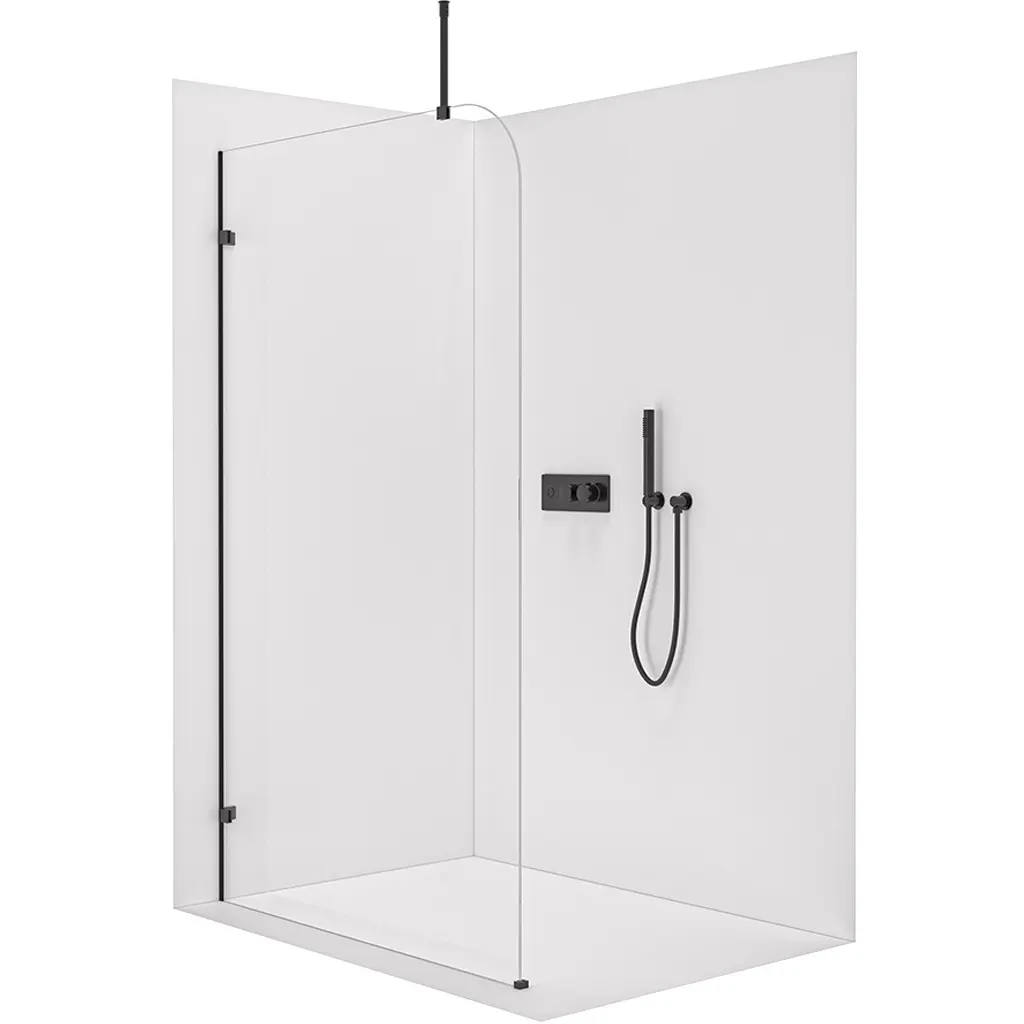 Sprchová zástěna Walk-in Orbis Top Round L/P - 8 mm - kulatá vzpěra - černá matná, transparentní sklo - 130x200 cm