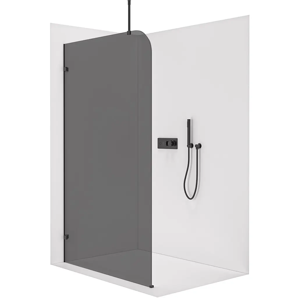 CERANO Sprchová zástěna Walk-in Orbis Top Round L/P 8 mm kulatá vzpěra černá matná, grafitové sklo 140x200  CER-682177