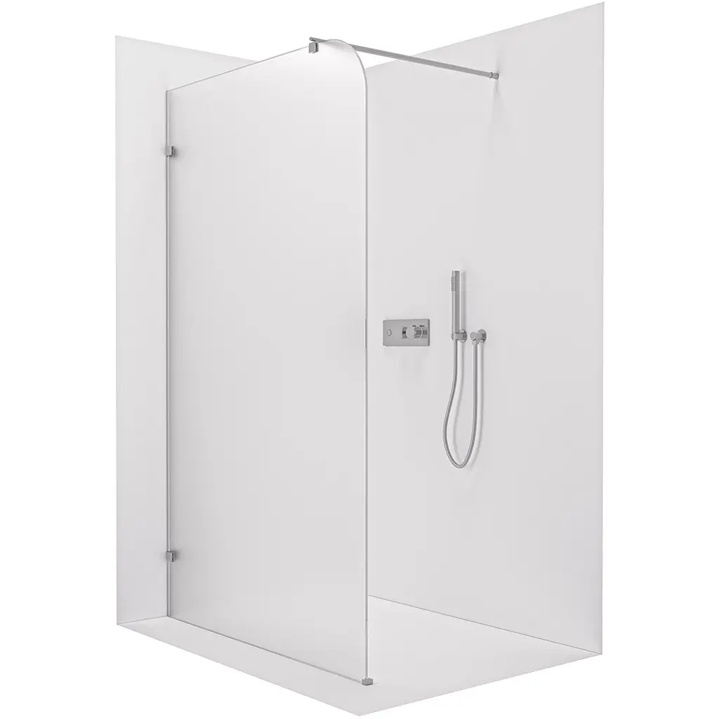 Sprchová zástěna Walk-in Orbis Round - Levá - 8 mm - kulatá vzpěra - chrom, mléčné sklo - 140x200 cm