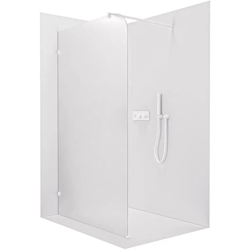 Sprchová zástěna Walk-in Orbis Round - Levá - 8 mm - kulatá vzpěra - bílá matná, mléčné sklo - 150x200 cm