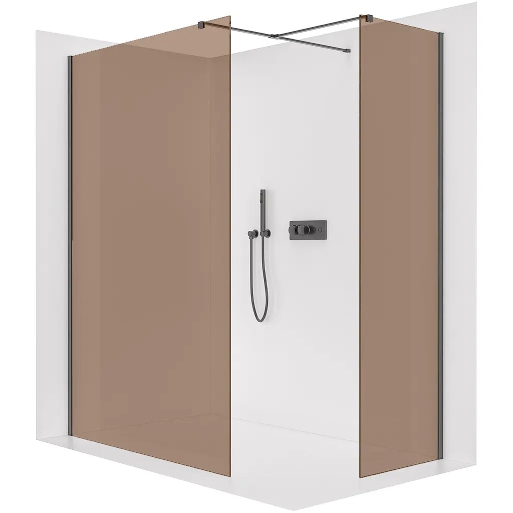 CERANO Sprchová zástěna Walk-in Onyx T L/P 8 mm hranatá vzpěra černá matná, bronzové sklo 90x70x200 CER-686971